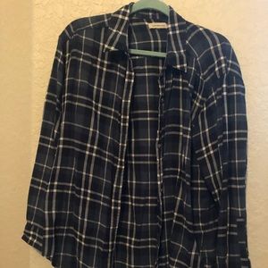 Button up navy plaid shirt